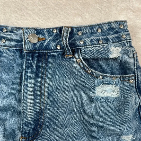 Barbie - Forever21 Blue Jean Shorts with Pink Logo - Bedazzled Gemstone Waist - Picture 4 of 8
